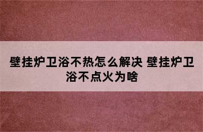 壁挂炉卫浴不热怎么解决 壁挂炉卫浴不点火为啥